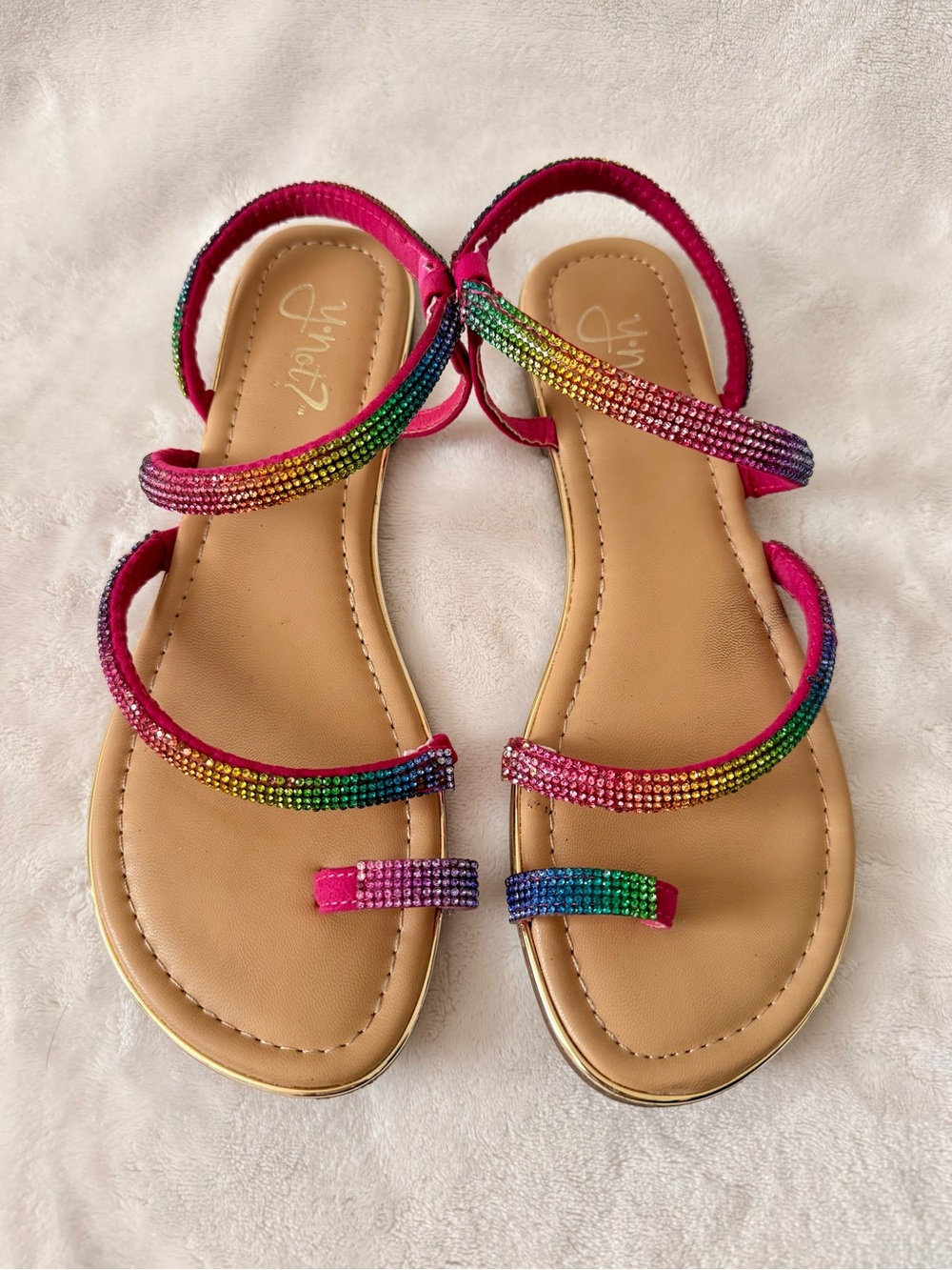 Rainbow Rhinestone Flat Sandals Size 8.5